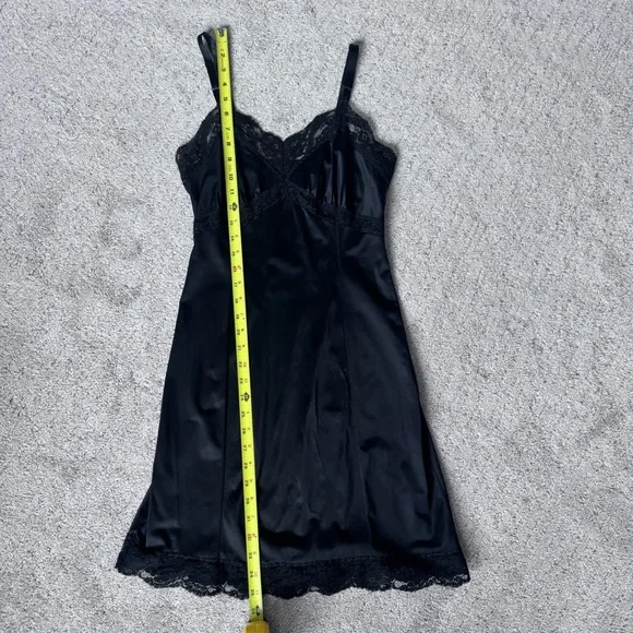 Vintage 60s Black Lace Nylon Slip Dress Adonna Penneys Lingerie XS - Picture 8 of 12